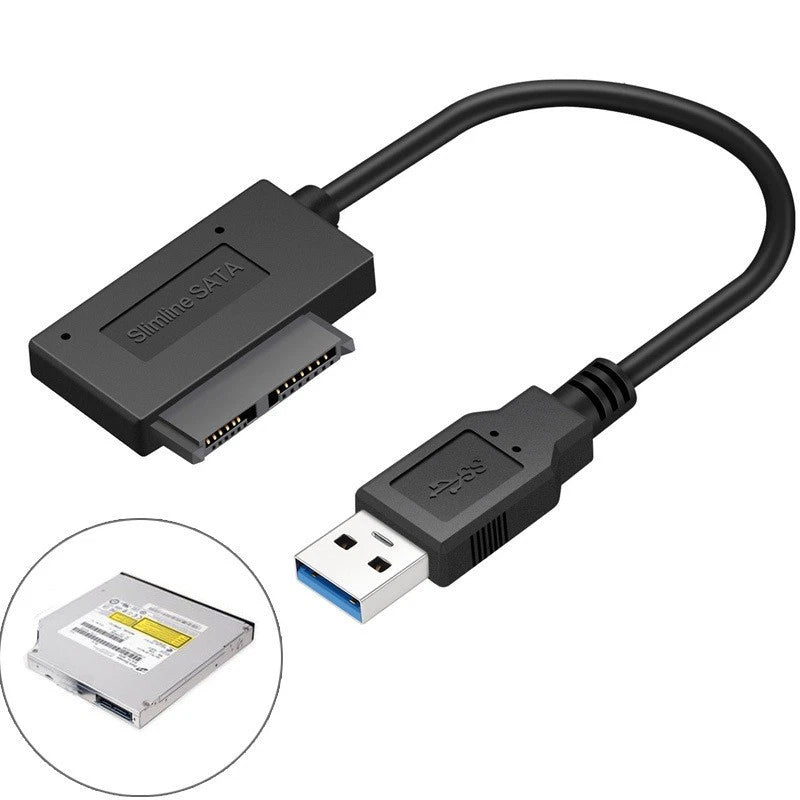 USB 3.0 to SATA 7+6 Pin Slimline SATA Cable for Laptop CD DVD ROM Drive