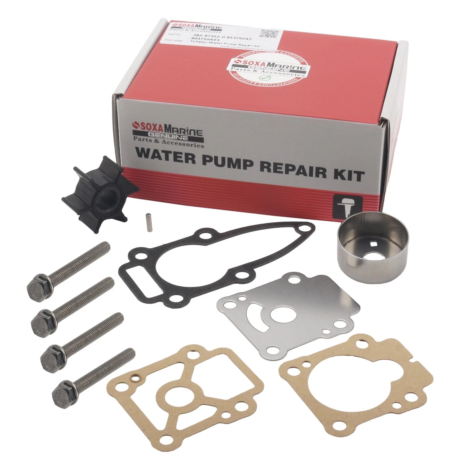 Water Pump Repair Kit for Tohatsu Nissan Outboard 8HP 9.8HP (3B2-87322-1/2 3B2-65021)