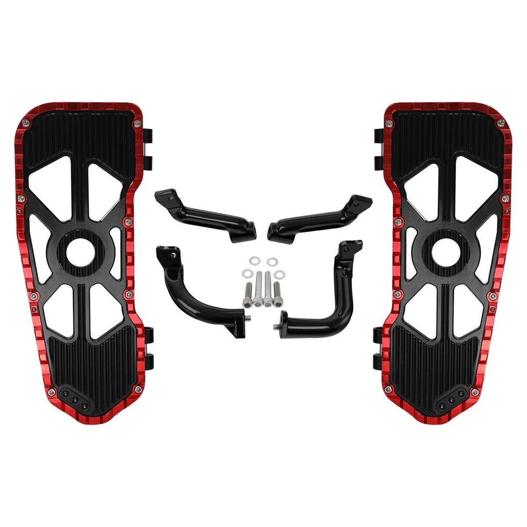 Black Red Driver Floorboards & Bracket for Harley Touring (2017–Present)