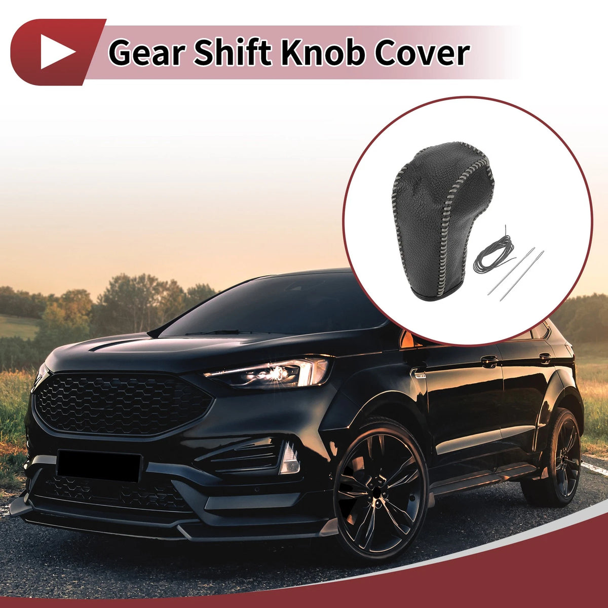Gear Shift Knob Cover Replacement for Ford Edge (2011–2014) Gray Faux Leather