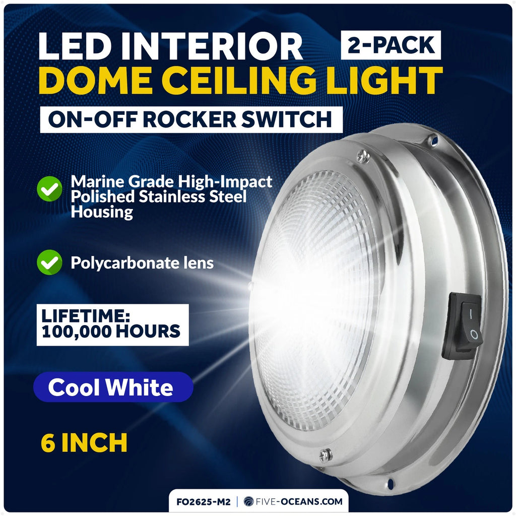 2X Marine LED Interior Dome Light for Boat Ceiling (6")