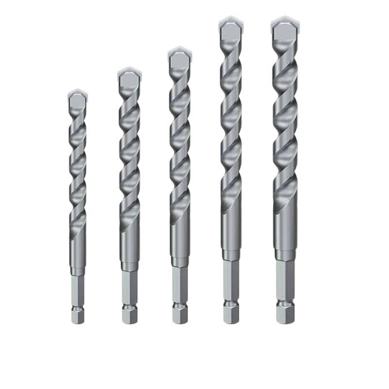 Set of 5 Carbide Masonry Drill Bits Hex Shank for Hard Material (4mm-10mm)