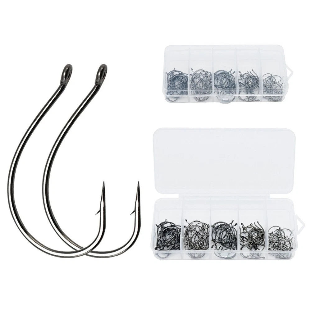 2 Barbed Single Hooks 100-Pack for Soft Worm Bait Fishing (Grey)
