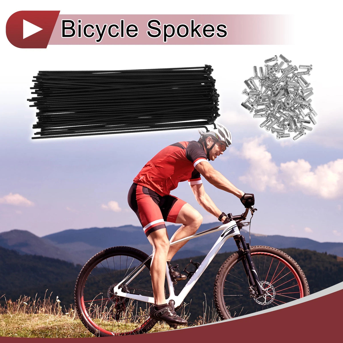 Bike Wheel Spokes Set 165mm Carbon Steel Black for 14G Bicycle (72 Pack)