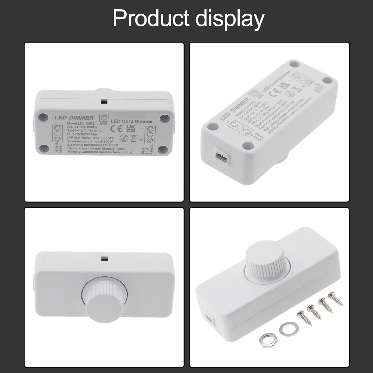 Inline LED Dimmer Switch for Customizable Brightness (220-240V)