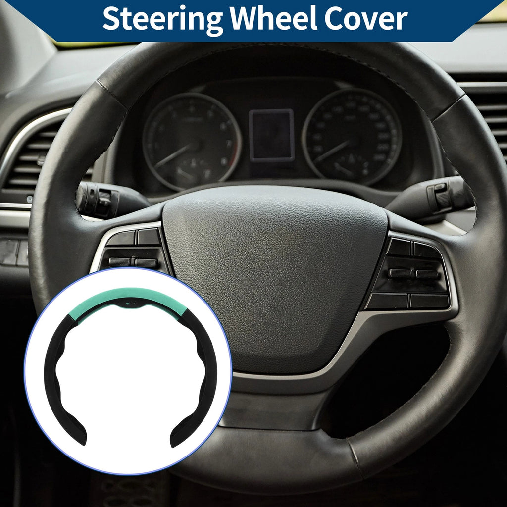 Steering Wheel Cover for Universal Fit (14.96", Black/Celeste Blue)