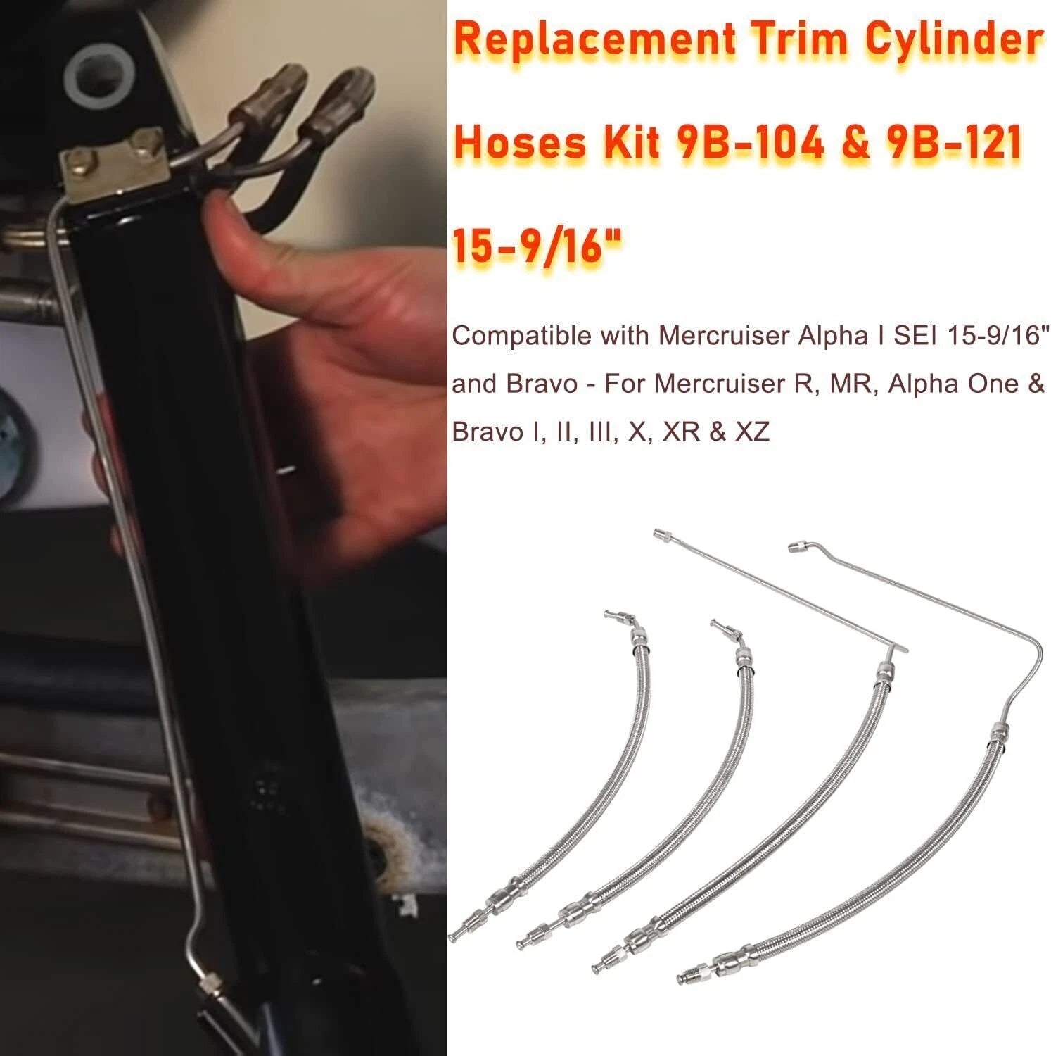 Trim Cylinder Full Hose Kit for Mercruiser SEI Bravo (32-99904Q, 32-864589, 864588)