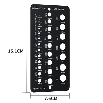 Drill Bit Gauge Ruler for Workshop Use - Stainless Steel Construction