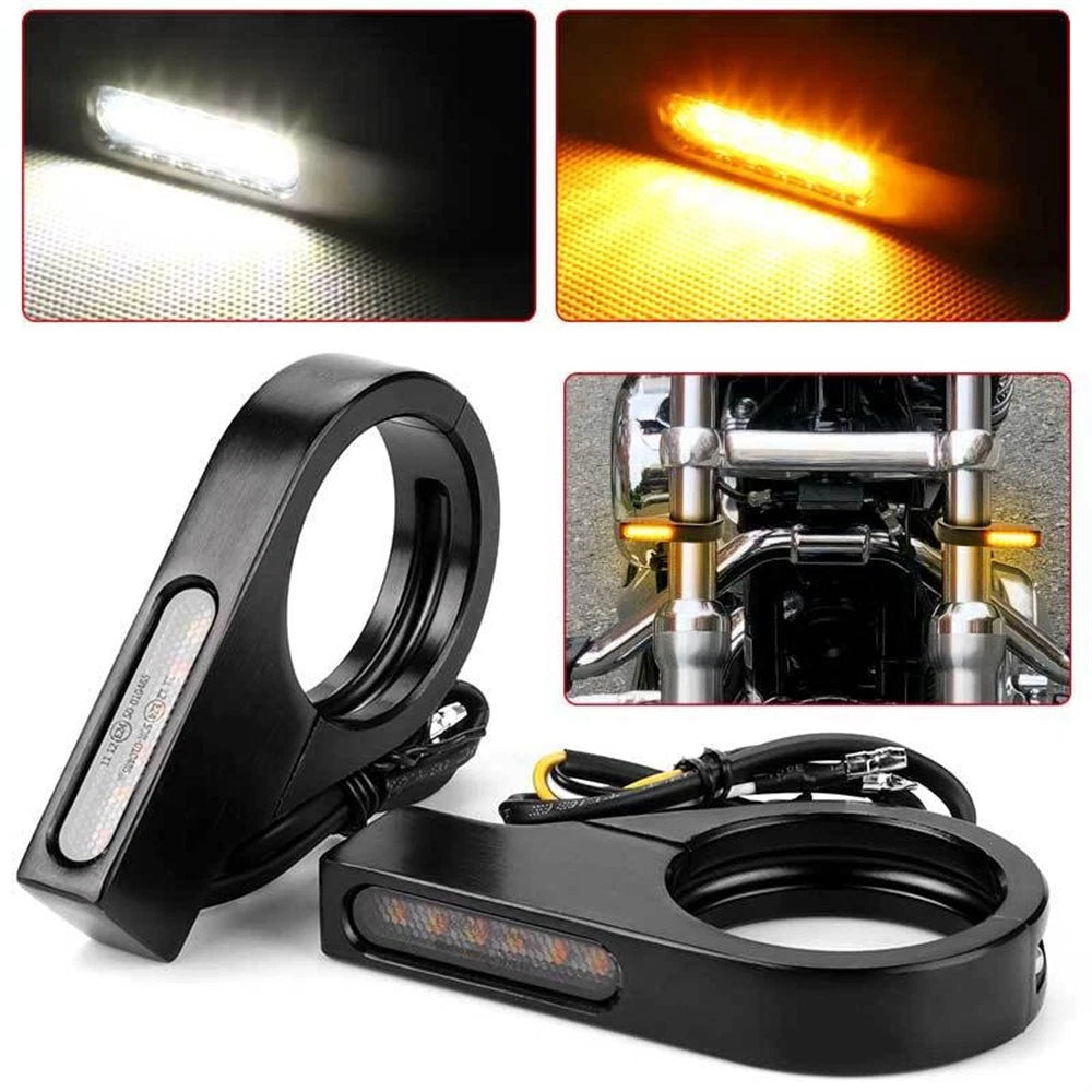 2Pcs LED Turn Signal Light for Motorcycle (39mm-41mm Fork Tubes Clamp)