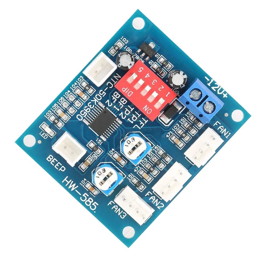 4X Wire DC12V Fan Controller with Temperature Regulation for PC Cooling Fans