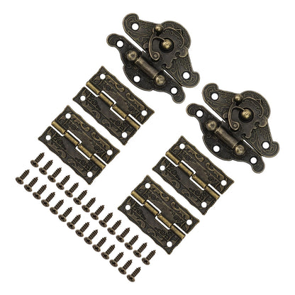 Set of 4 Retro Bronze Cabinet Hinges and Latches for Tool Boxes and Cupboards