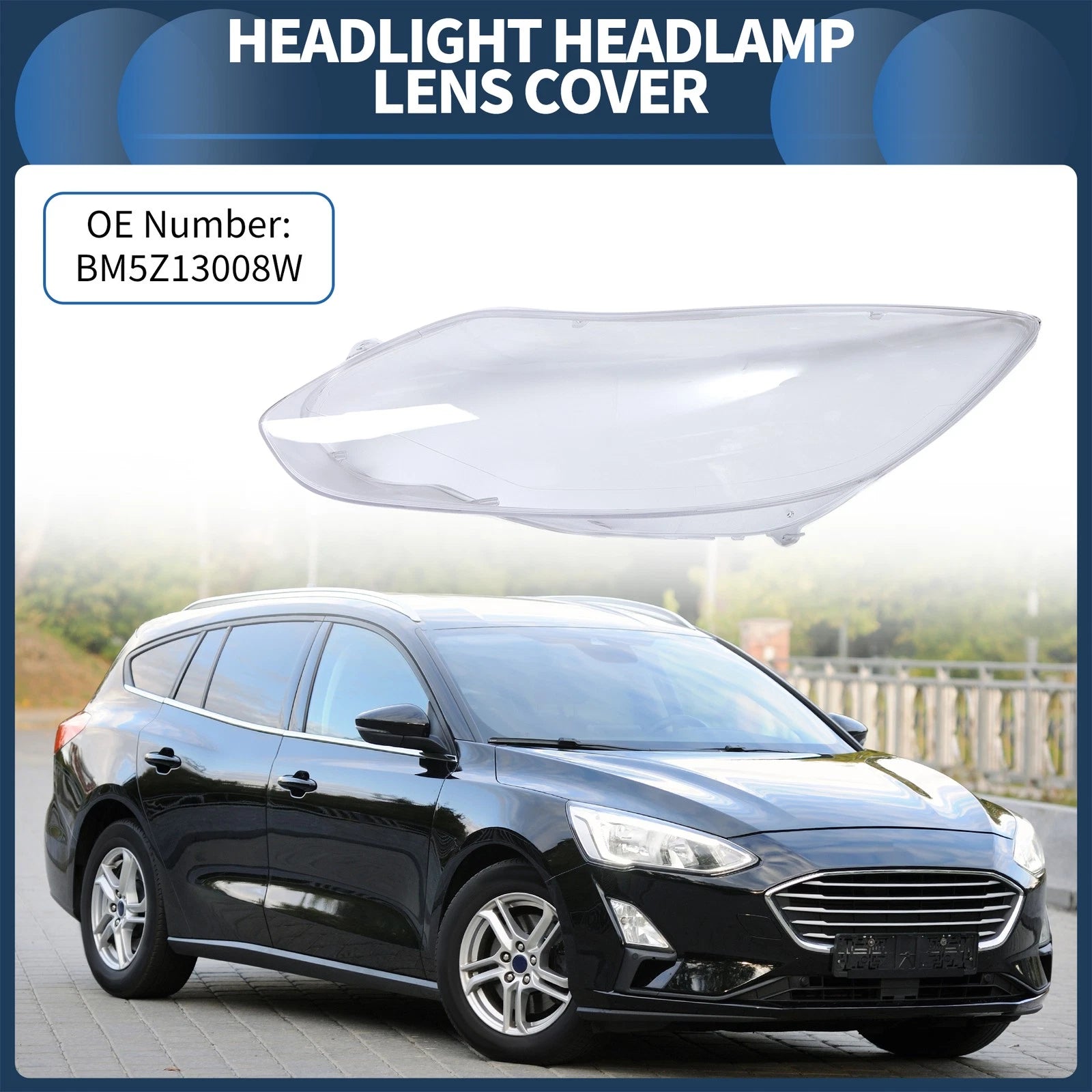 Headlight Lens Cover Front Left Replacement for Ford Focus (2012–2014)
