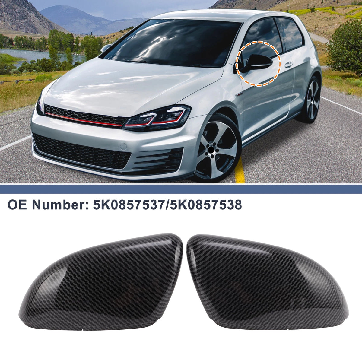 2X Rearview Mirror Cover Cap for Volkswagen Golf VI (2009–2013)