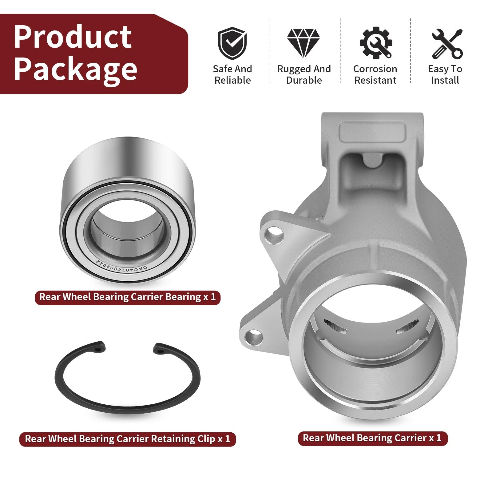 Rear Wheel Bearing Carrier + Clip for Polaris Sportsman 500 HO (2008–2013) 5135563