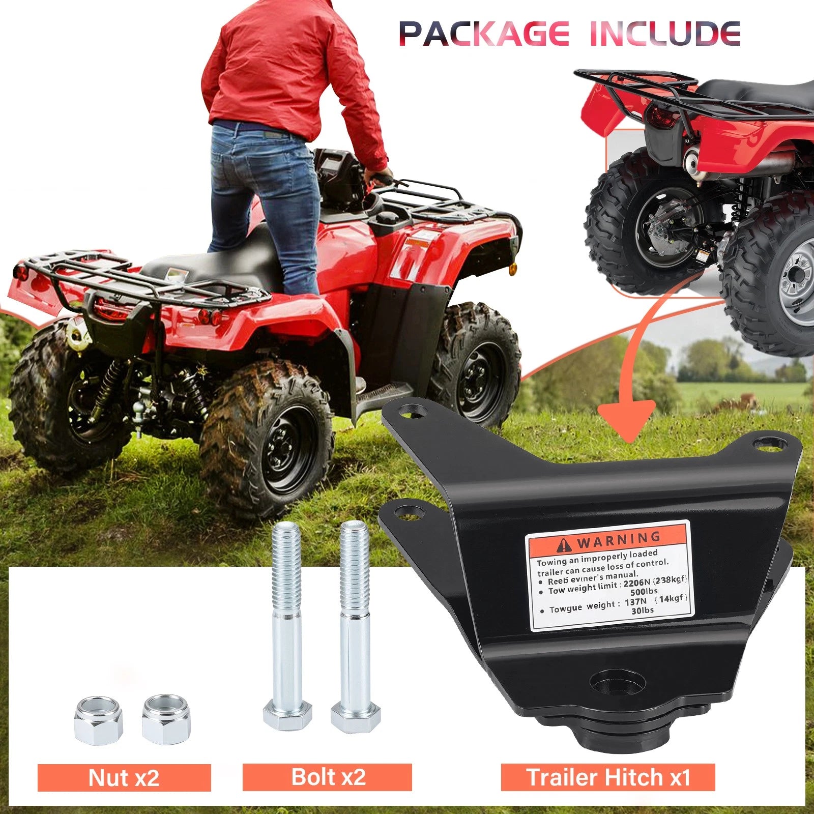 Trailer Hitch w/ Bolt for Honda Recon 250 TRX250 TM/TE (1997–2024) 50810-HM8-650