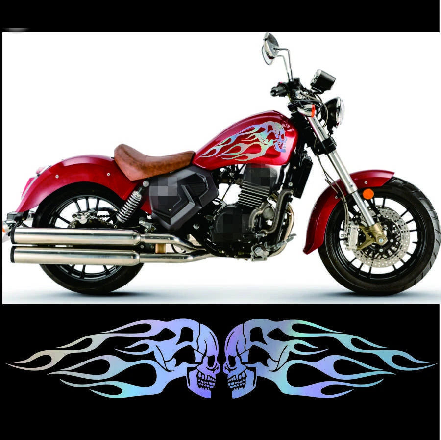2Pcs Holographic Skull Flame Gas Tank Decal for Universal Motorcycle