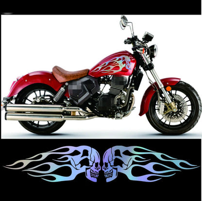 2Pcs Holographic Skull Flame Gas Tank Decal for Universal Motorcycle