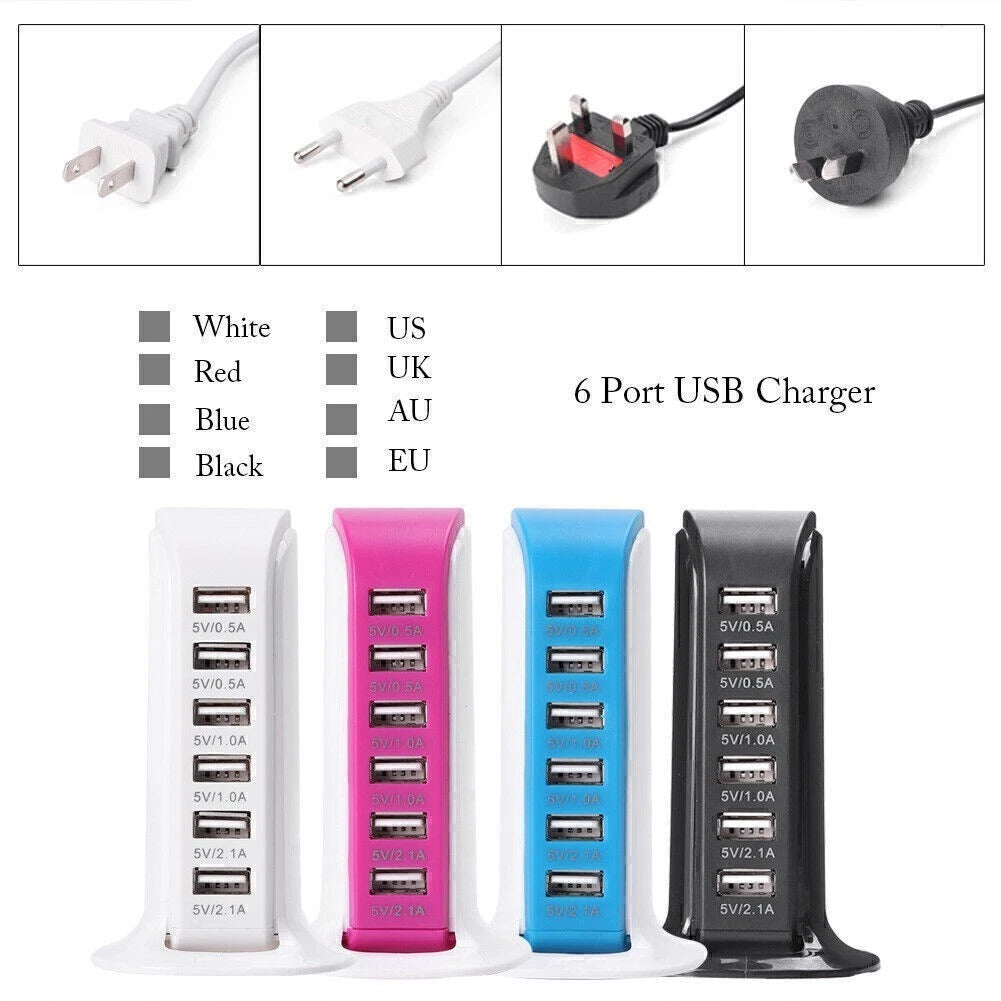 30W Multi 6 Port USB Charger for Desktop Travel Hub (Universal)