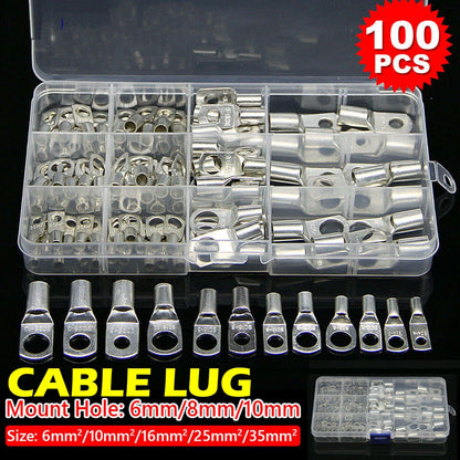 100PCS Battery Copper Cable Lugs Crimp Ring Terminals for Electrical Wiring