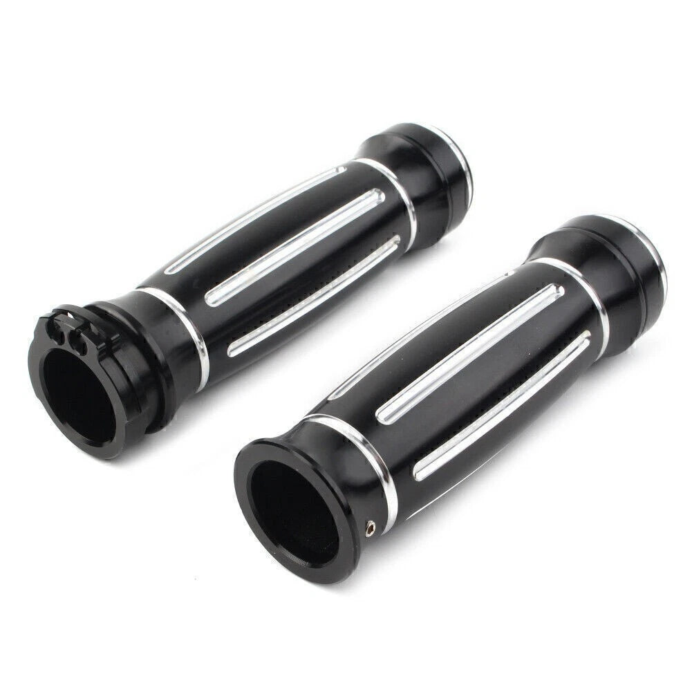 Aluminum 1" CNC Black Handle Bar Hand Grips for Harley Touring
