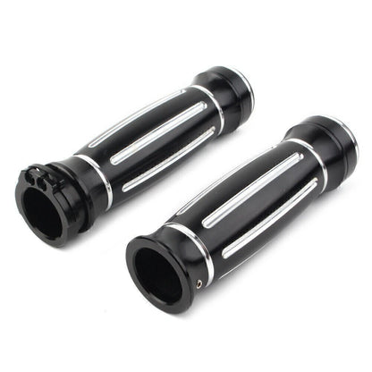 Aluminum 1" CNC Black Handle Bar Hand Grips for Harley Touring