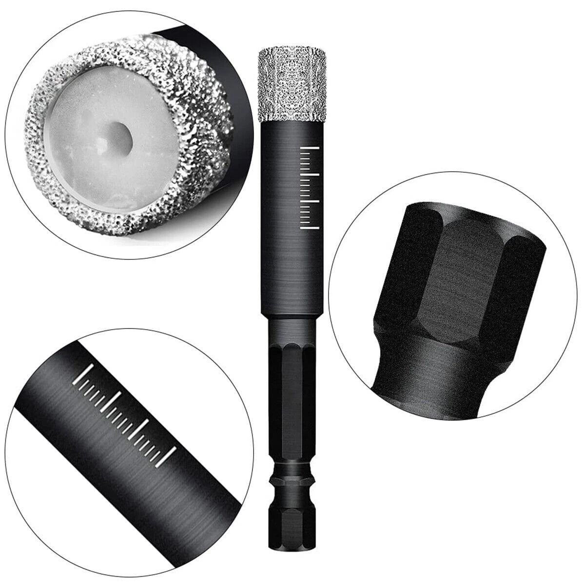 Set of 3 Diamond Tipped Dry Drill Bits for Porcelain Tile Ceramic Marble (6mm, 8mm, 10mm)