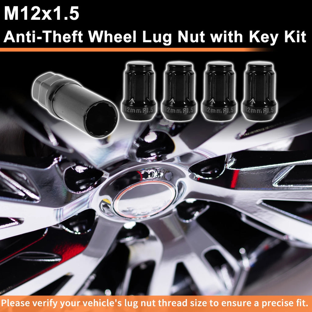 Wheel Locking Nut M12x1.5 with Key and Socket for Honda Toyota (Black)