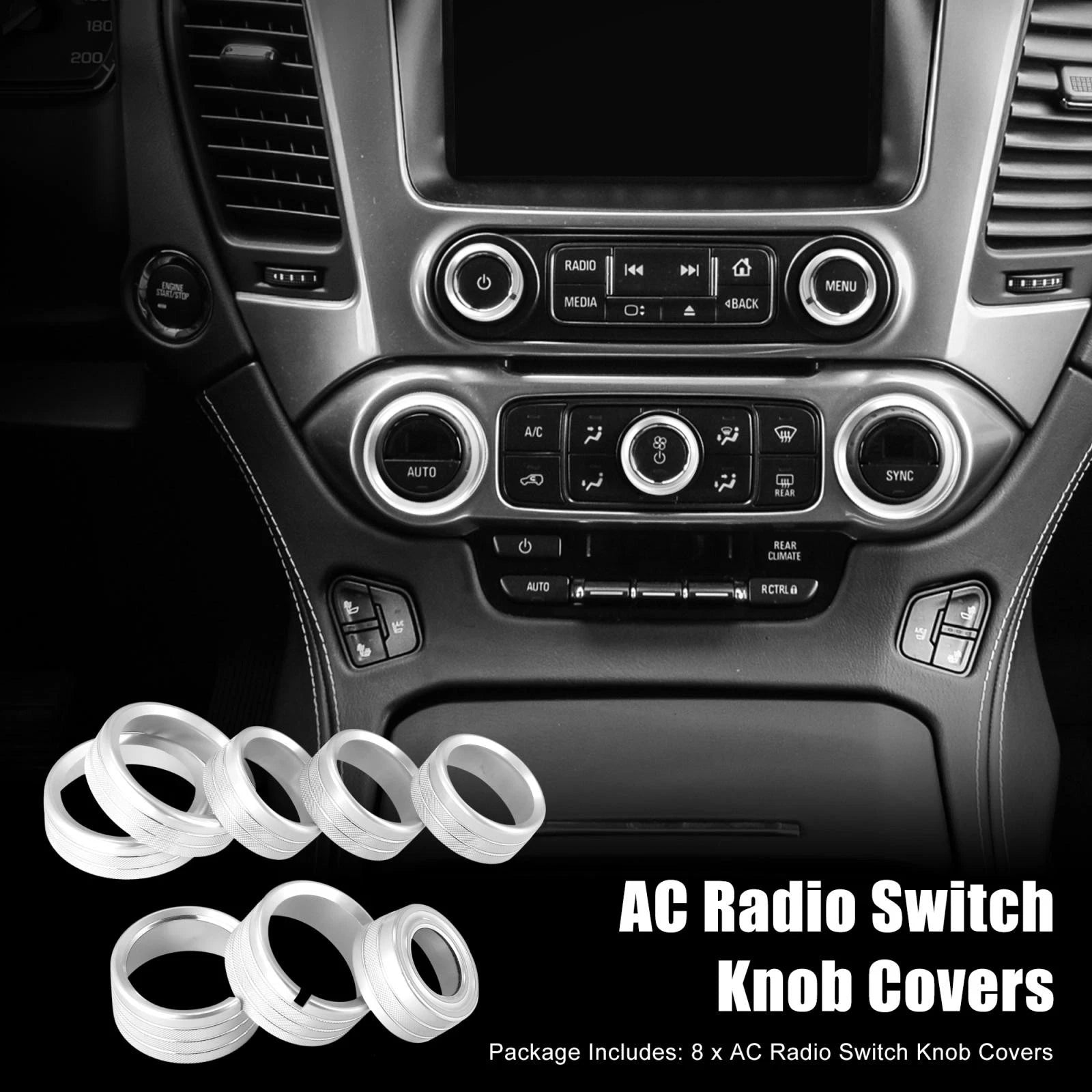 AC Radio Switch Knob Covers 8 Pcs Replacement for Chevy Silverado Sierra (2014–2019)