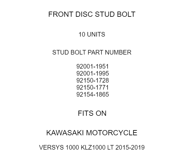 Disc Stud Bolt Front Replacement for Kawasaki Versys 1000 (2015–2019)