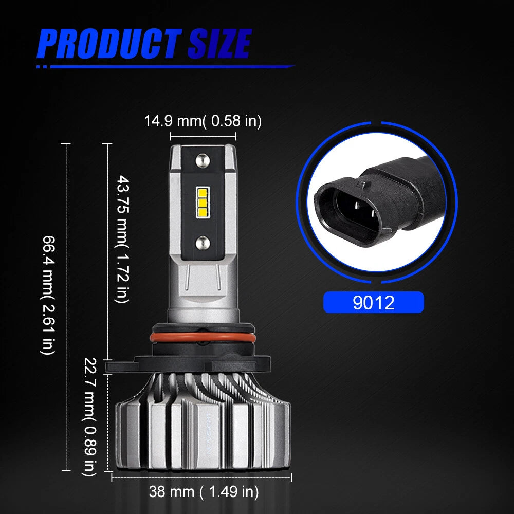 2X 9012 LED Headlight Bulbs for 6500K 8000LM