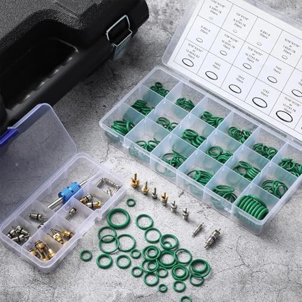 Car AC Valve Core Set 40pcs + O Ring Assortment 270pcs R12 R134a Compatible