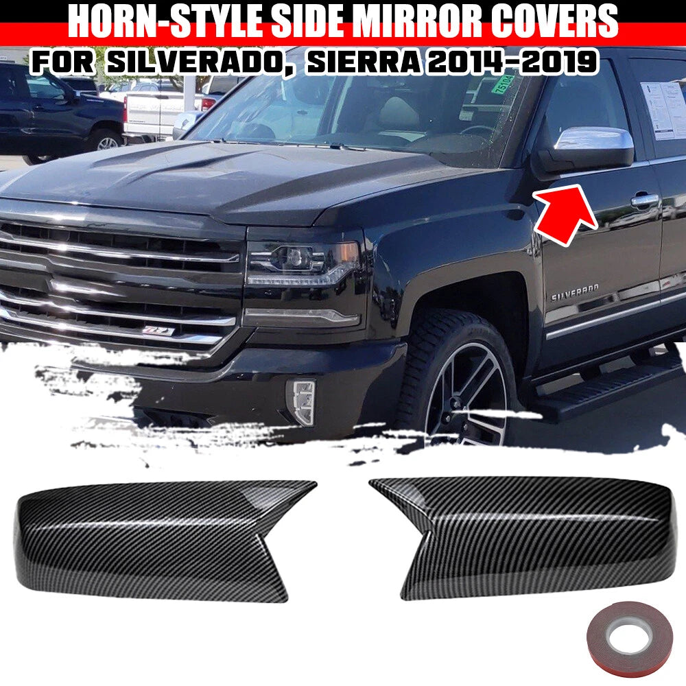 Carbon Look Add-On Rearview Side Wing Mirror Cap Cover for GMC Sierra 1500 (2014–2019)