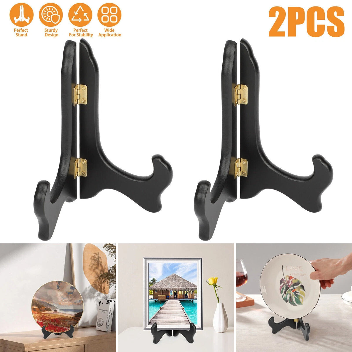 2X Wooden Plate Easel Display Holder for Picture Frame Dish Stand