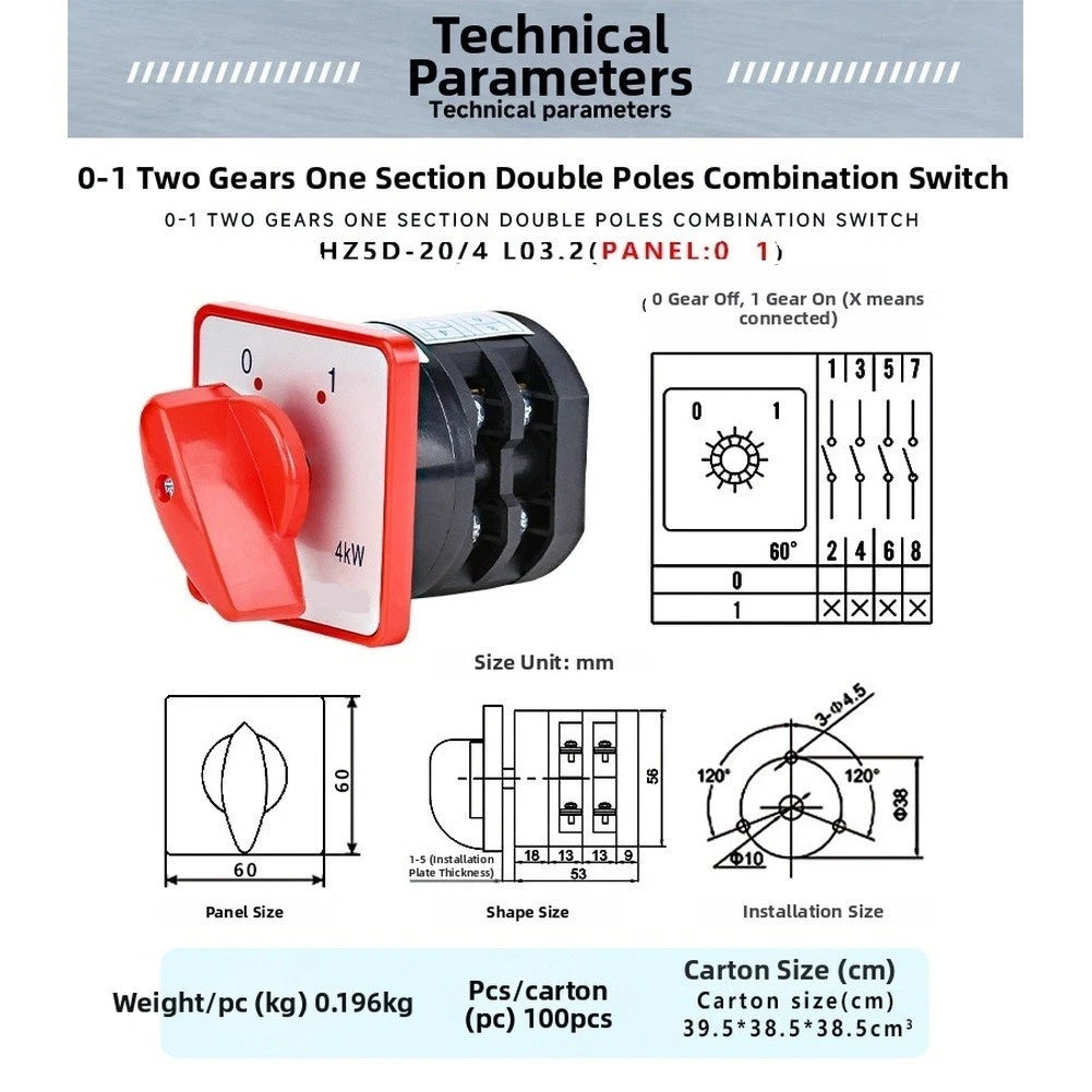 4-Pole Rotary Switch HZ5D 20/4 L03.2 for AC380V