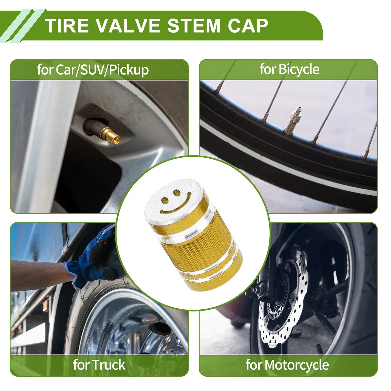 Tire Valve Stem Caps Gold Tone Replacement for Bicycle (4 Pcs) (—)