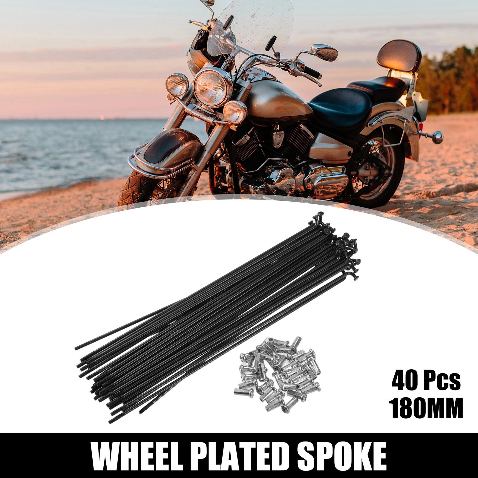 Bicycle Spoke Replacement Set 13G 180mm with Nipples for Most Bikes (180)