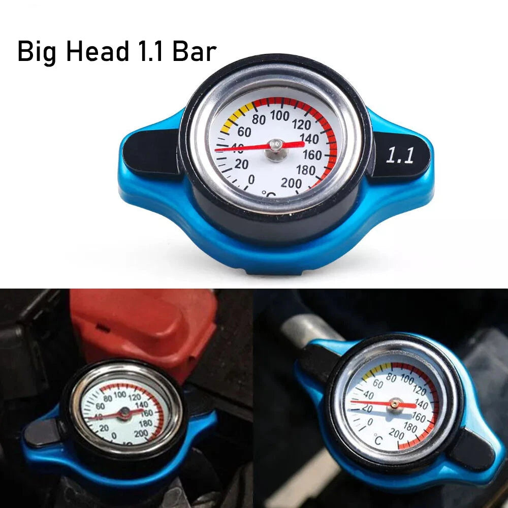 1.1BAR Blue Big Head Thermostatic Gauge Radiator Cap with Water Temp Meter
