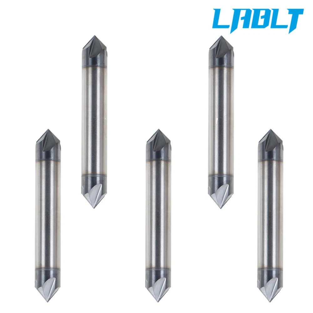 5Pcs 3/8" 4 Flute 90 Degree Double End Carbide Chamfer Mill