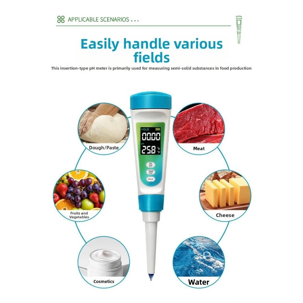 PH Meter with LCD Display for Food Testing and Water Quality Monitoring