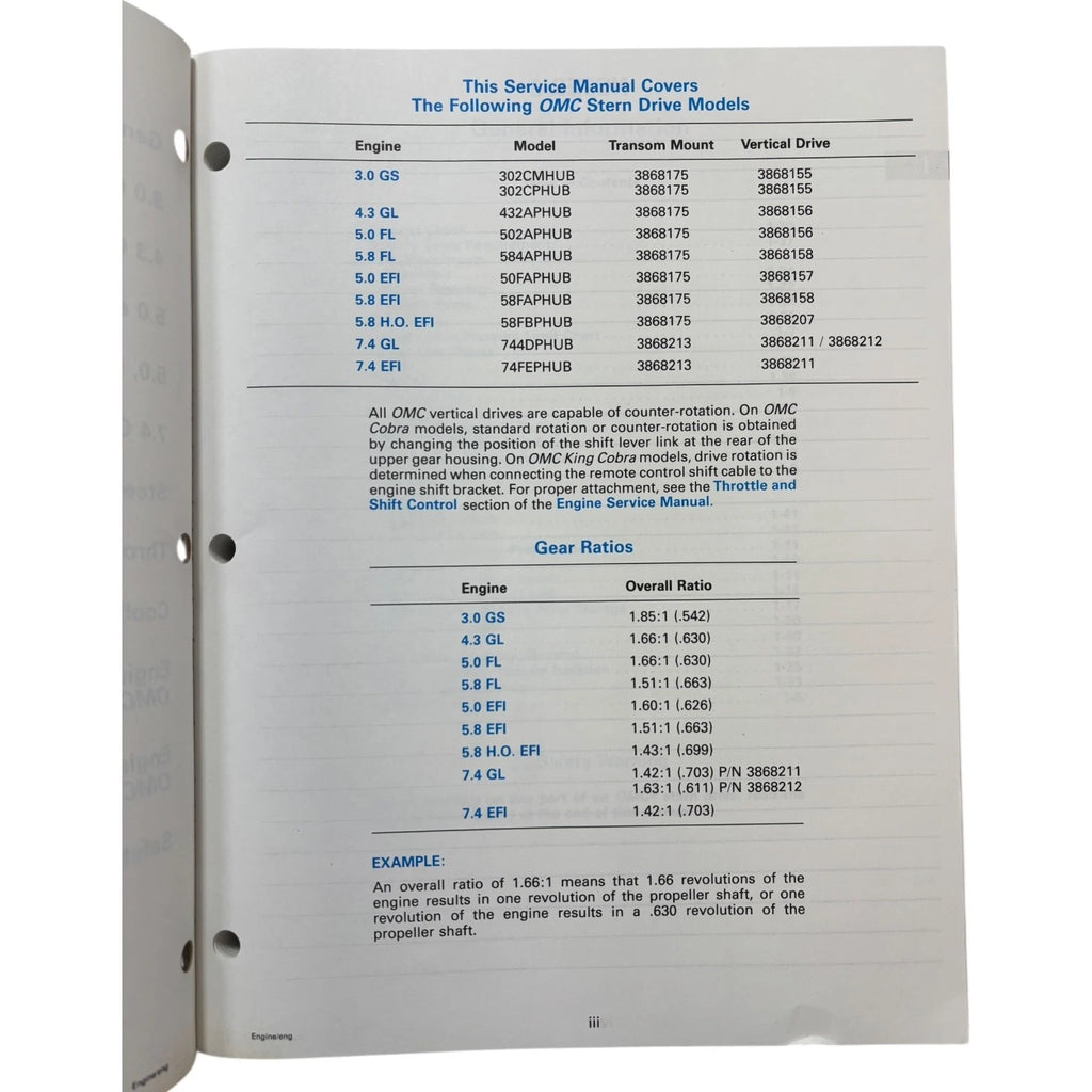 OMC Cobra Stern Drives Engine Service Manual 503168 for OMC (1994)