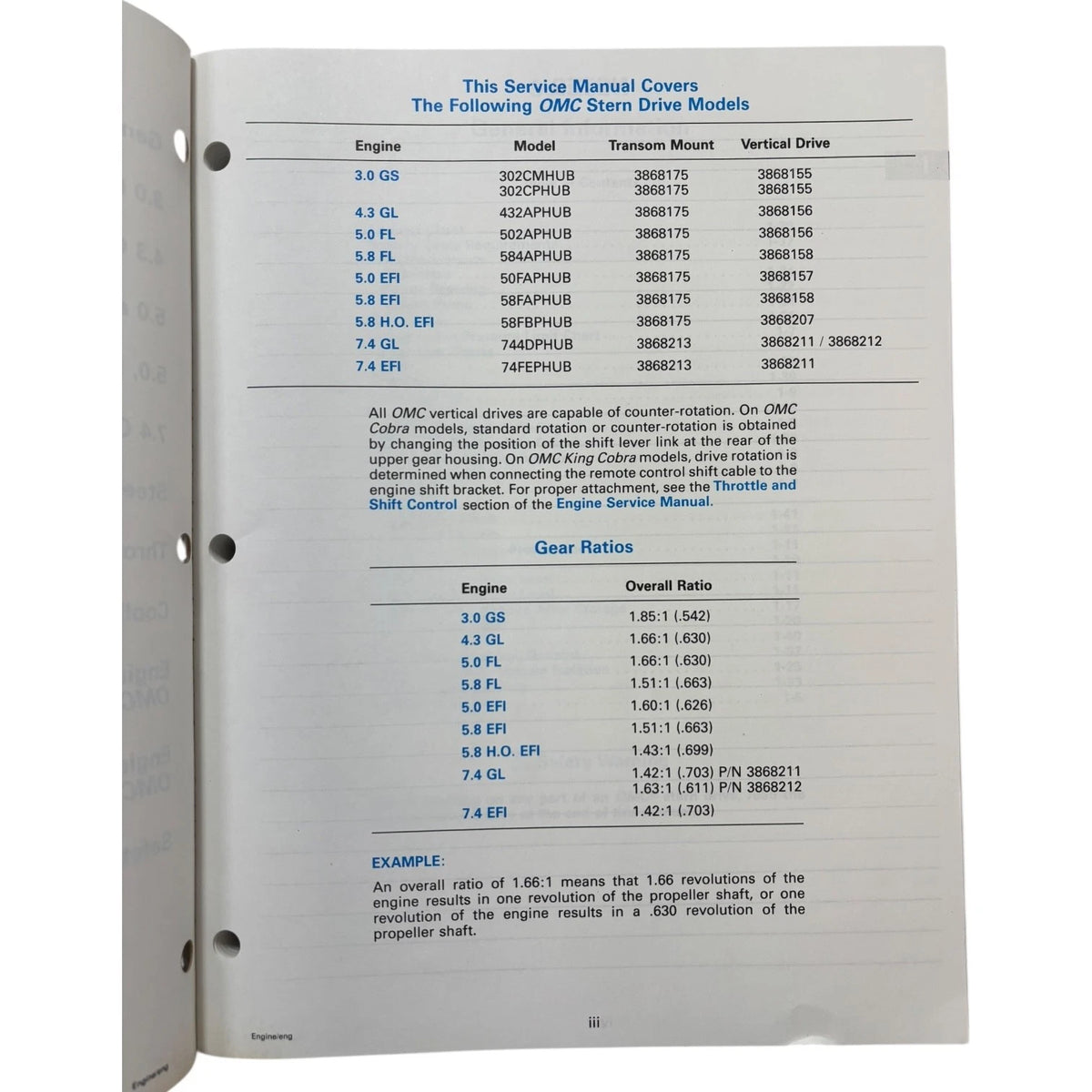 OMC Cobra Stern Drives Engine Service Manual 503168 for OMC (1994)