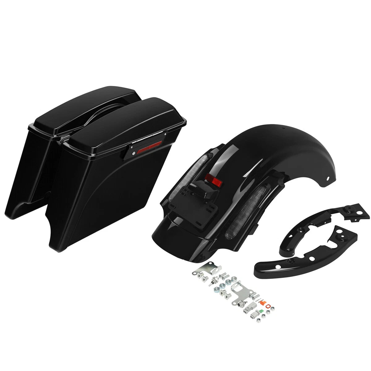 5" Stretched Saddlebags for Harley Touring (2009–2013) - Black Latches & Fender