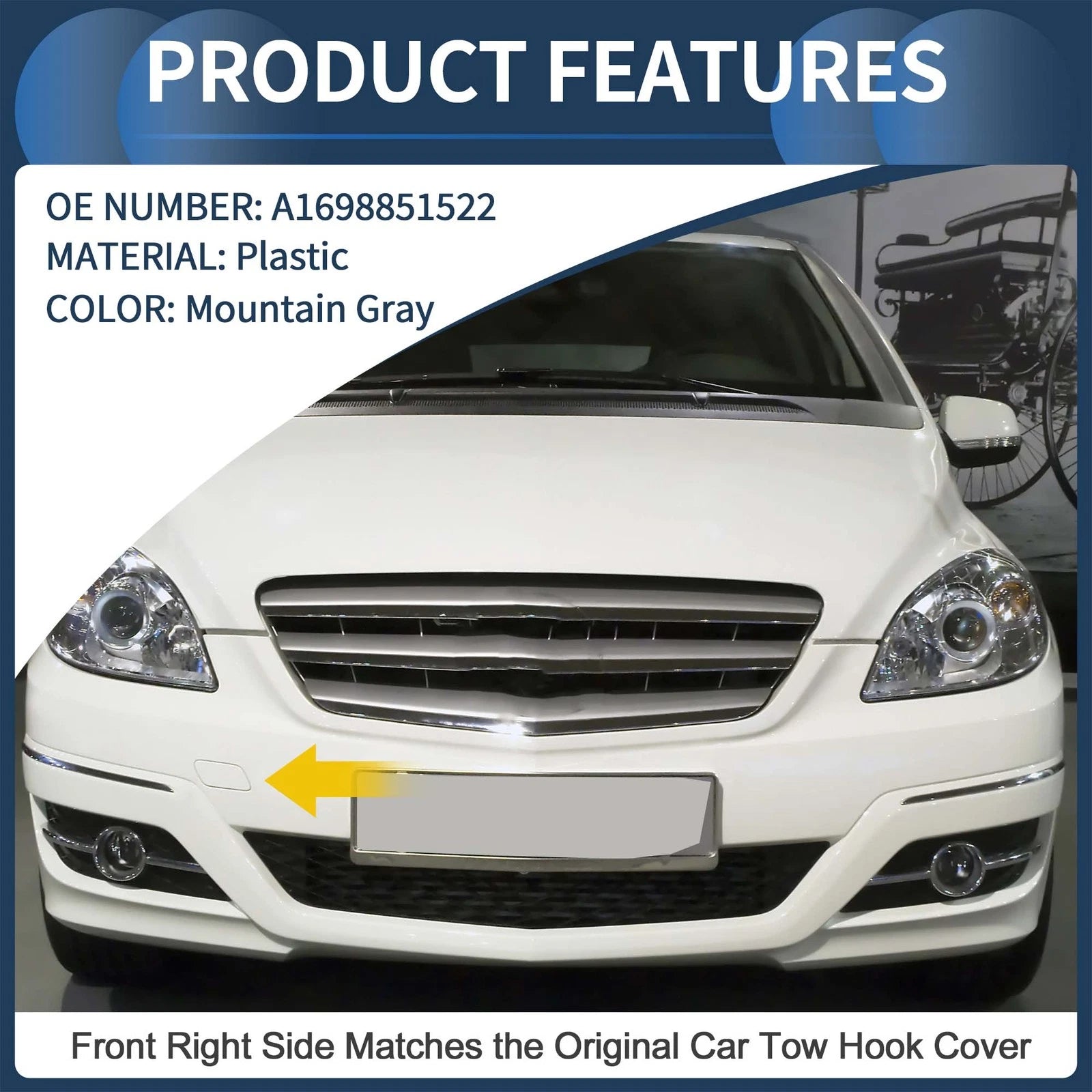 Front Bumper Tow Hook Cap Replacement for Mercedes-Benz B-Class (2012–2018)