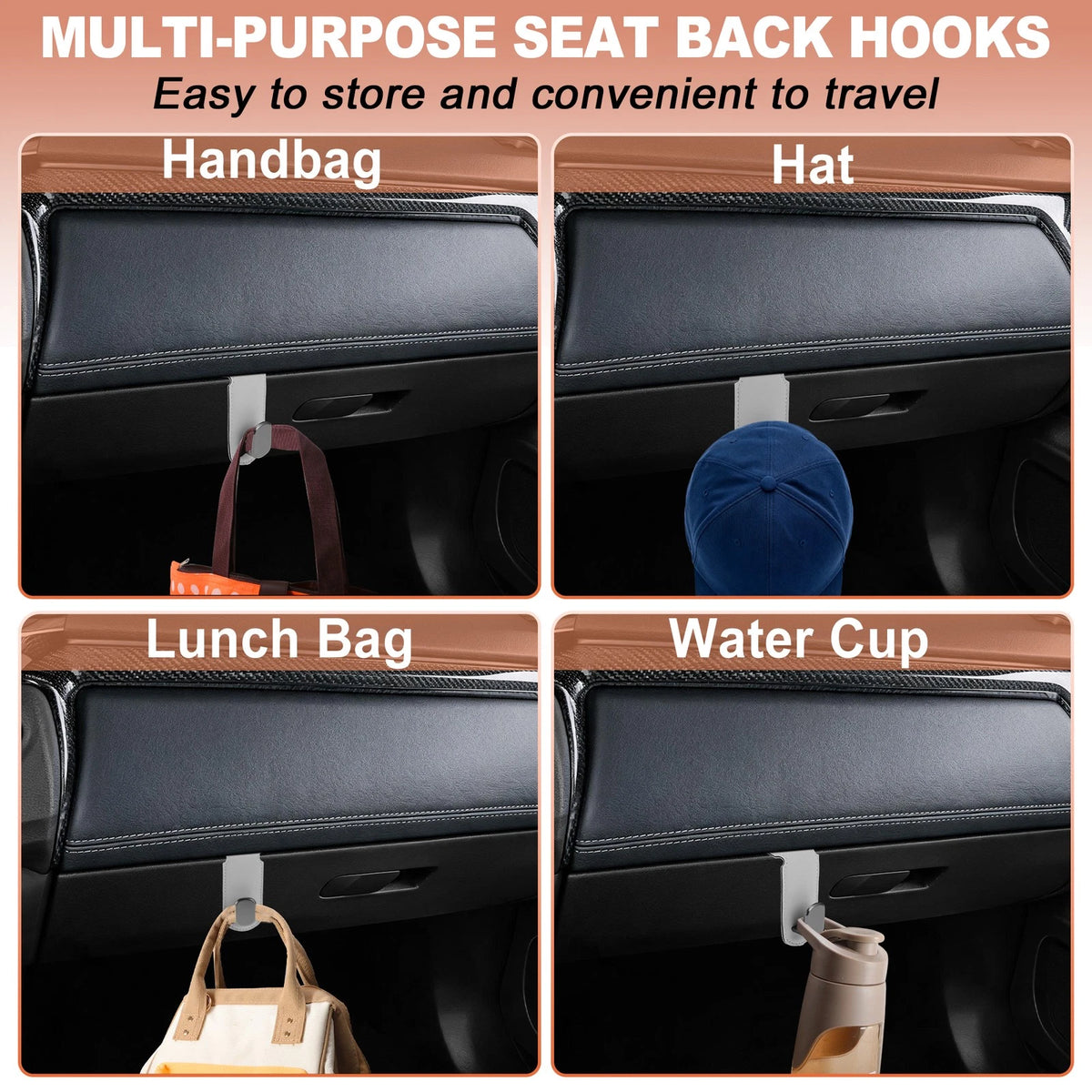2X Faux Leather Metal Car Seat Headrest Hooks for Universal Fit