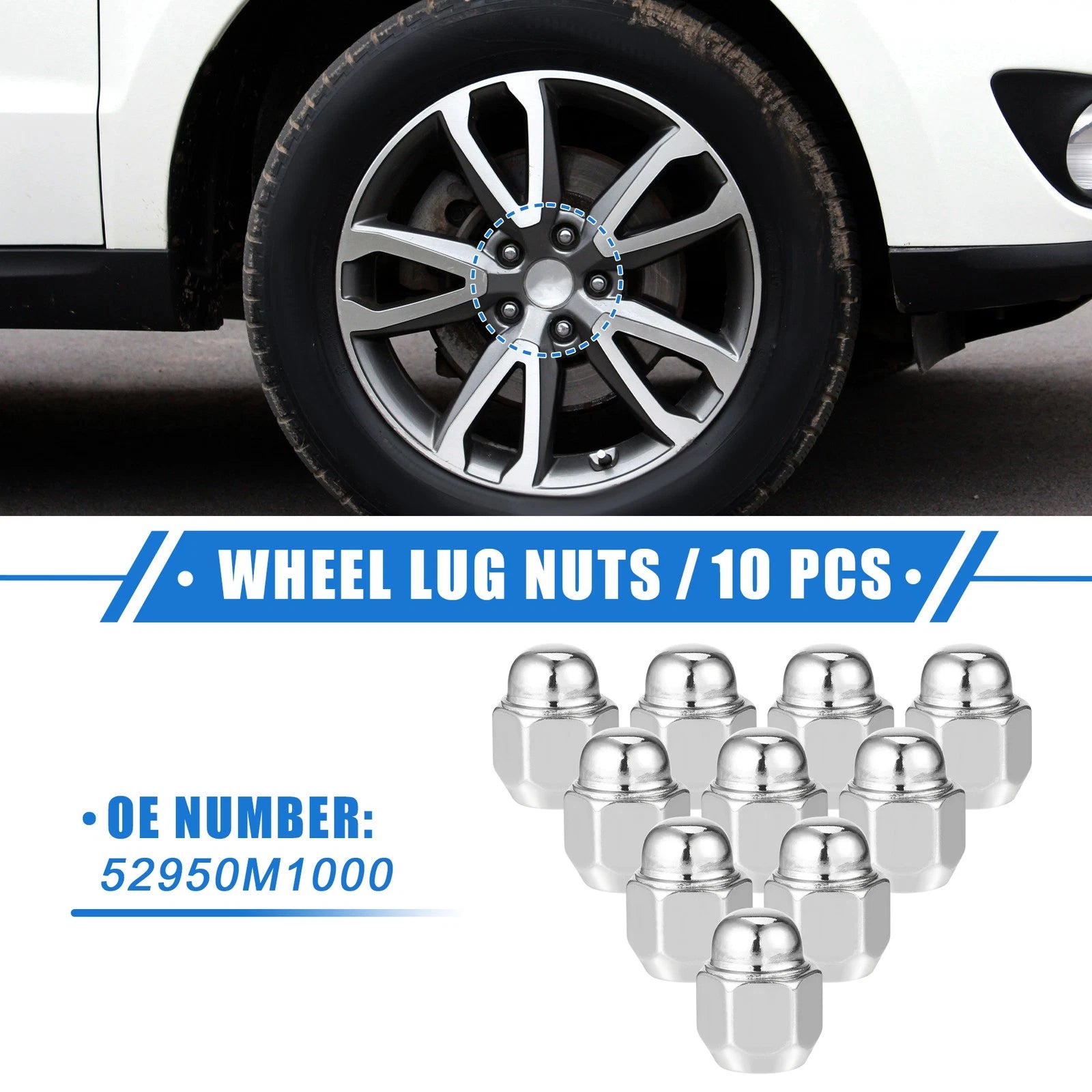 10pcs Wheel Lug Nuts Replacement for Hyundai Santa Fe M12x1.5 (2001–2018)