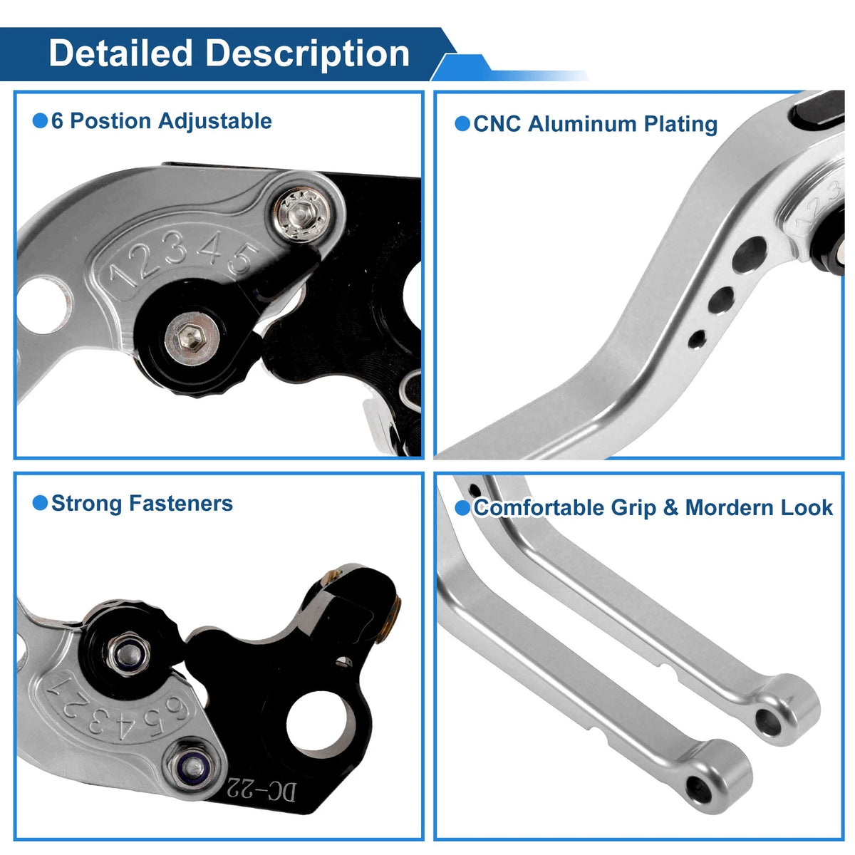 Set of 2 Long Brake Clutch Levers for Ducati Monster S2R 800 (2005–2007) Silver