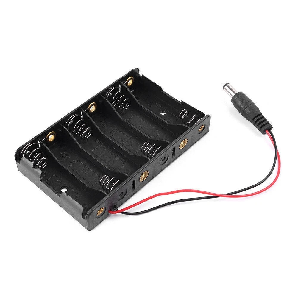 6 x AA 9V Battery Holder Box Case Wire DC 5.52.1mm Plug For Arduino Black