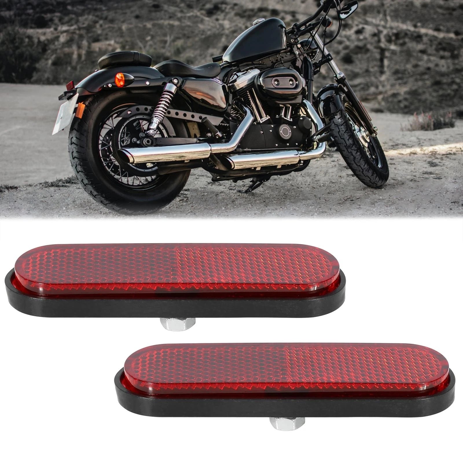 Universal Warning Reflector Screw Mount Red Oval for Motorcycle Bike (—)