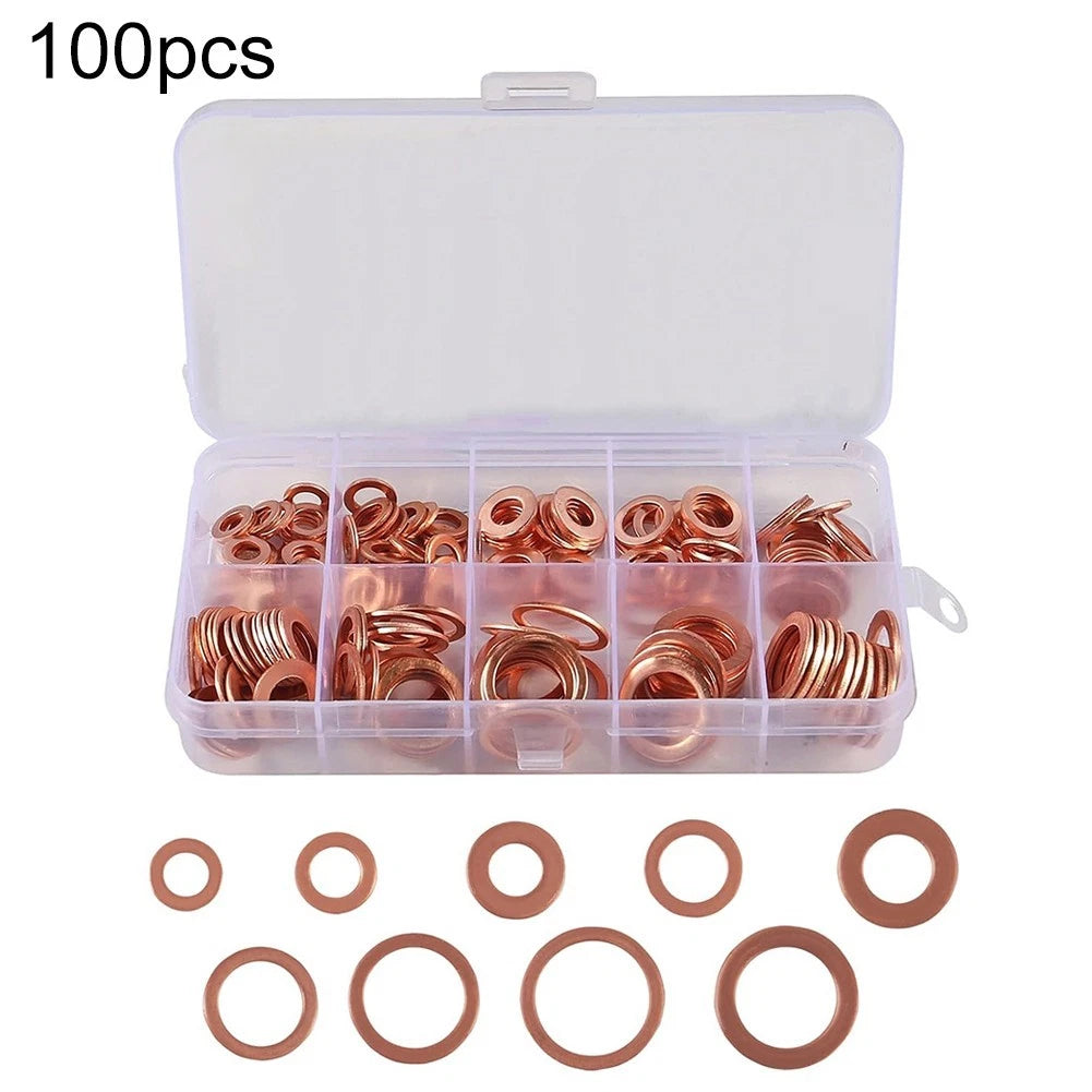 Set of 50 Copper Washers for Sealing Applications