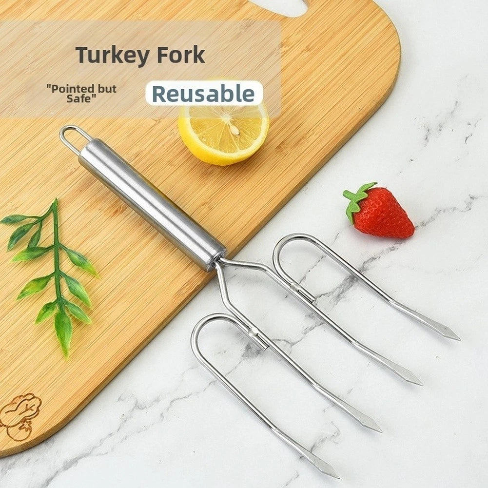 Stainless Steel Skewer Fork for Turkey Chicken Fish Roast (25cm)